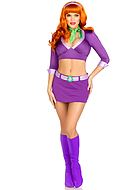 Daphne Blake from Scooby-Doo, top and skirt costume, V-neckline, 3/4 length sleeves